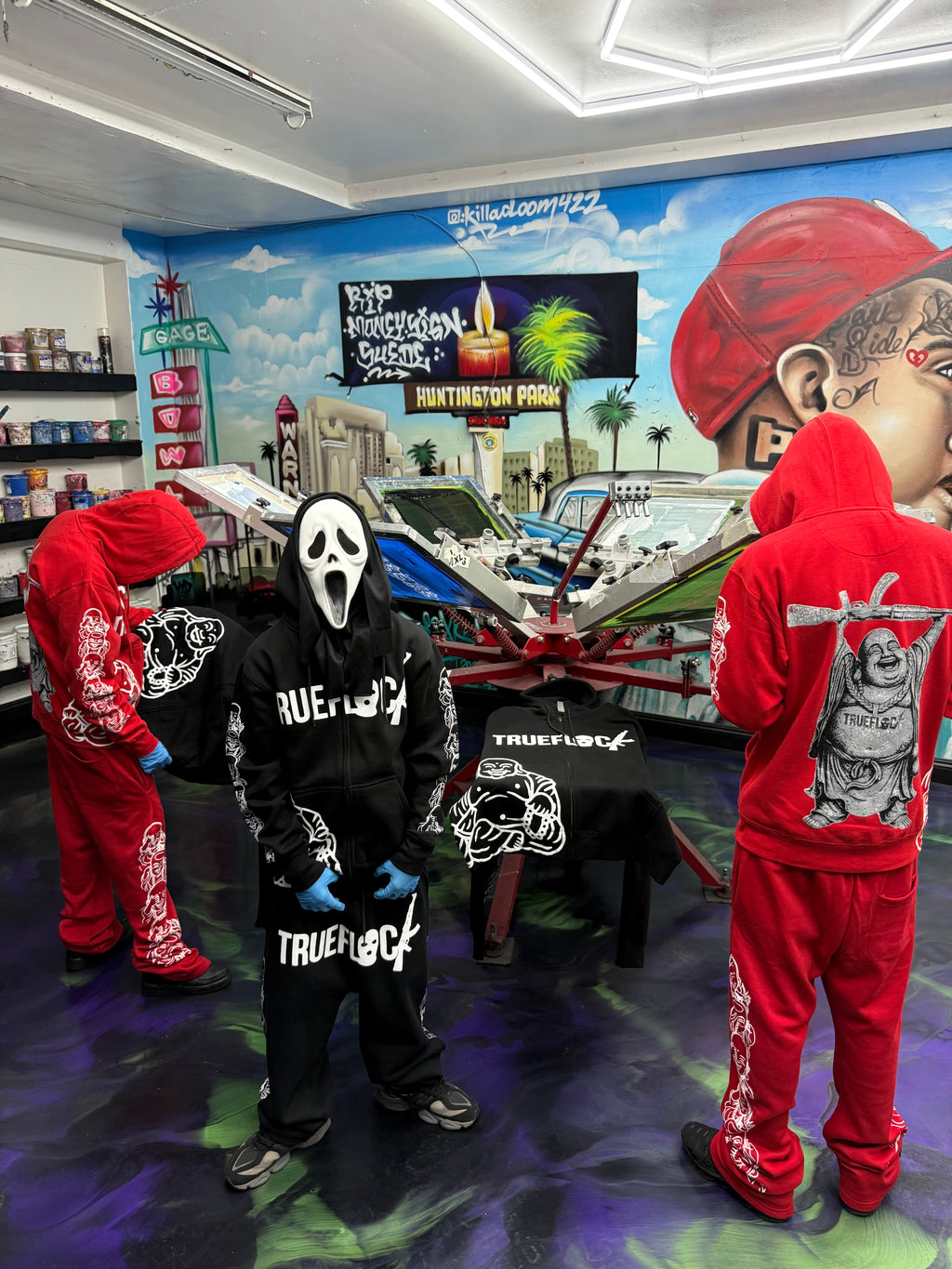 Red-Trueflock Buddha sweats